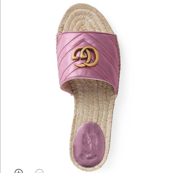 Gucci Pink Metallic Leather Espadrille Sandals - Picture 9 of 13